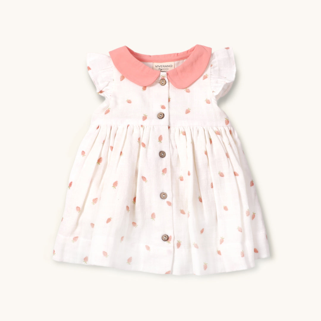 Strawberry Peter Pan Dress + Bloomers - Dove White