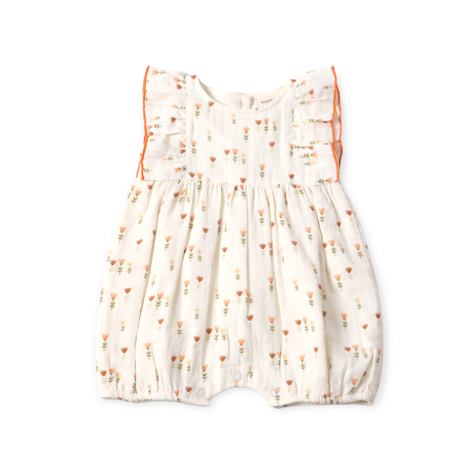 Wildflowers Ruffle & Flutter Short Romper - Natural