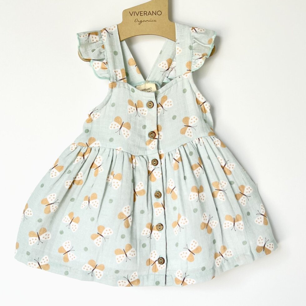 Butterfly Ruffle & Button Dress + Bloomer - Apple Mint