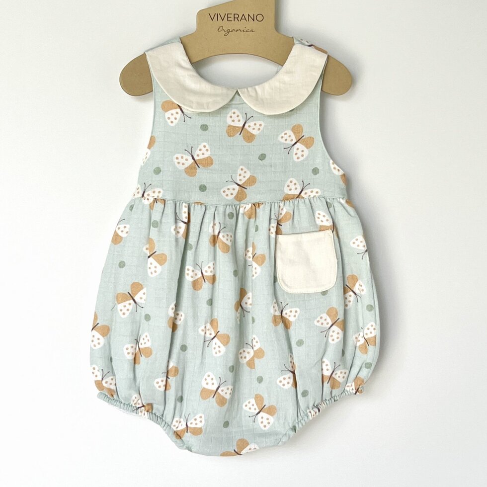 Butterfly Peter Pan Bubble Romper - Apple Mint