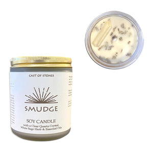 Smudge Candle w/ Quartz Crystals & White Sage