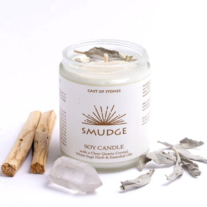 Smudge Candle w/ Quartz Crystals & White Sage