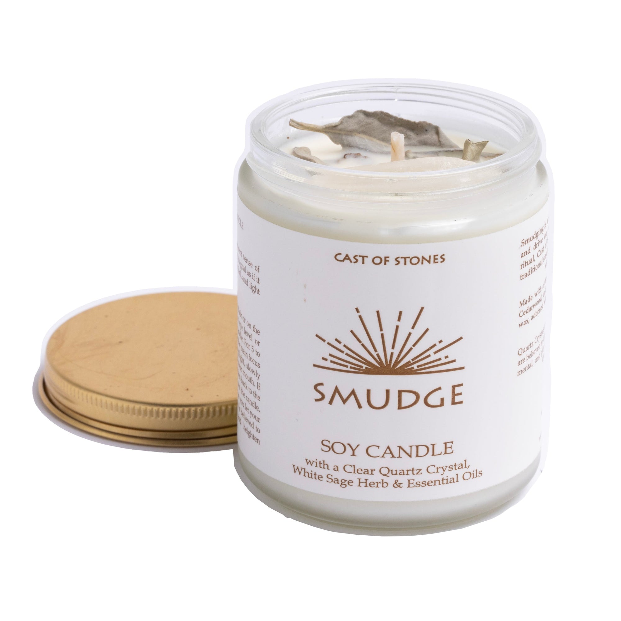 Smudge Candle w/ Quartz Crystals & White Sage