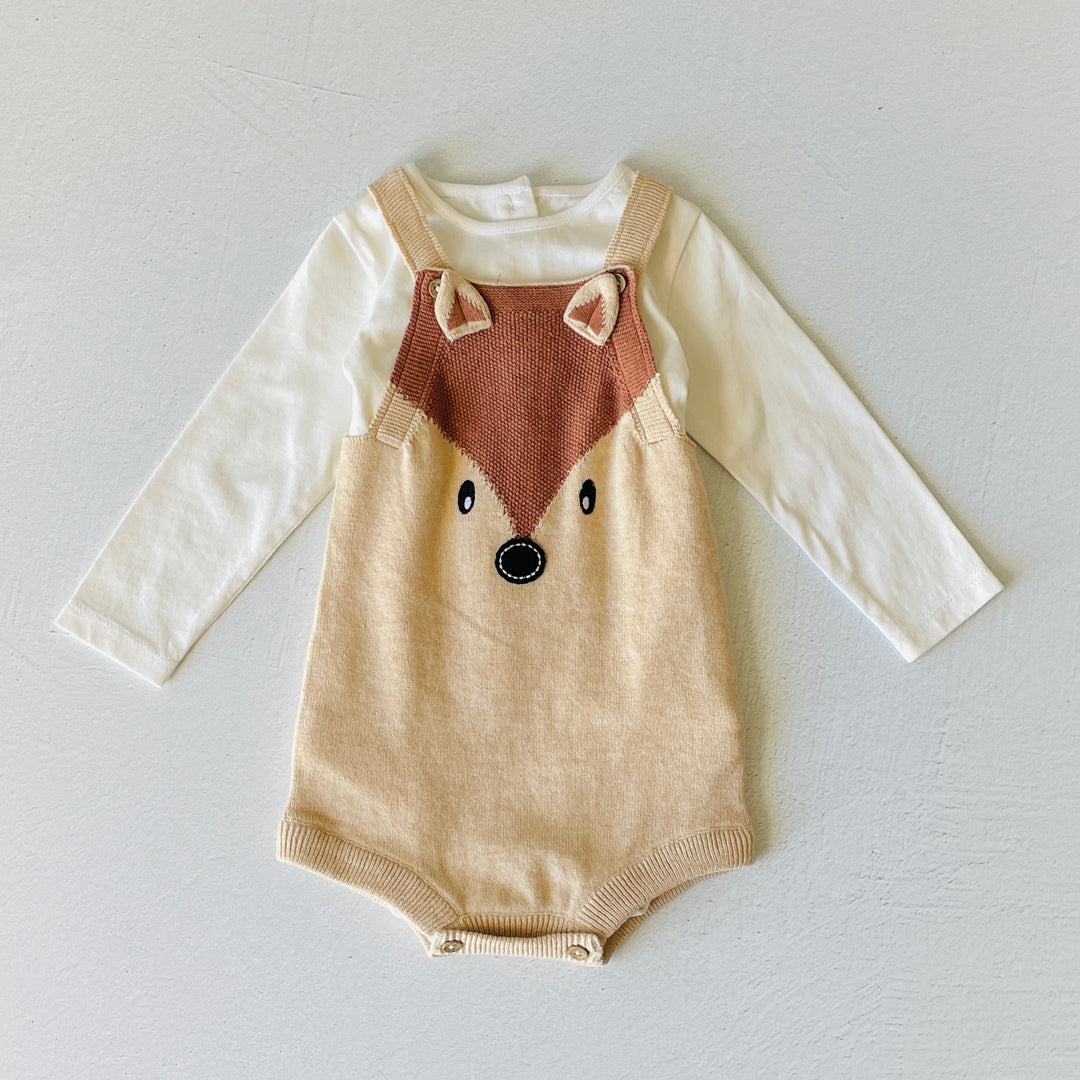 Fox Embroidered Baby Romper + Bodysuit Set