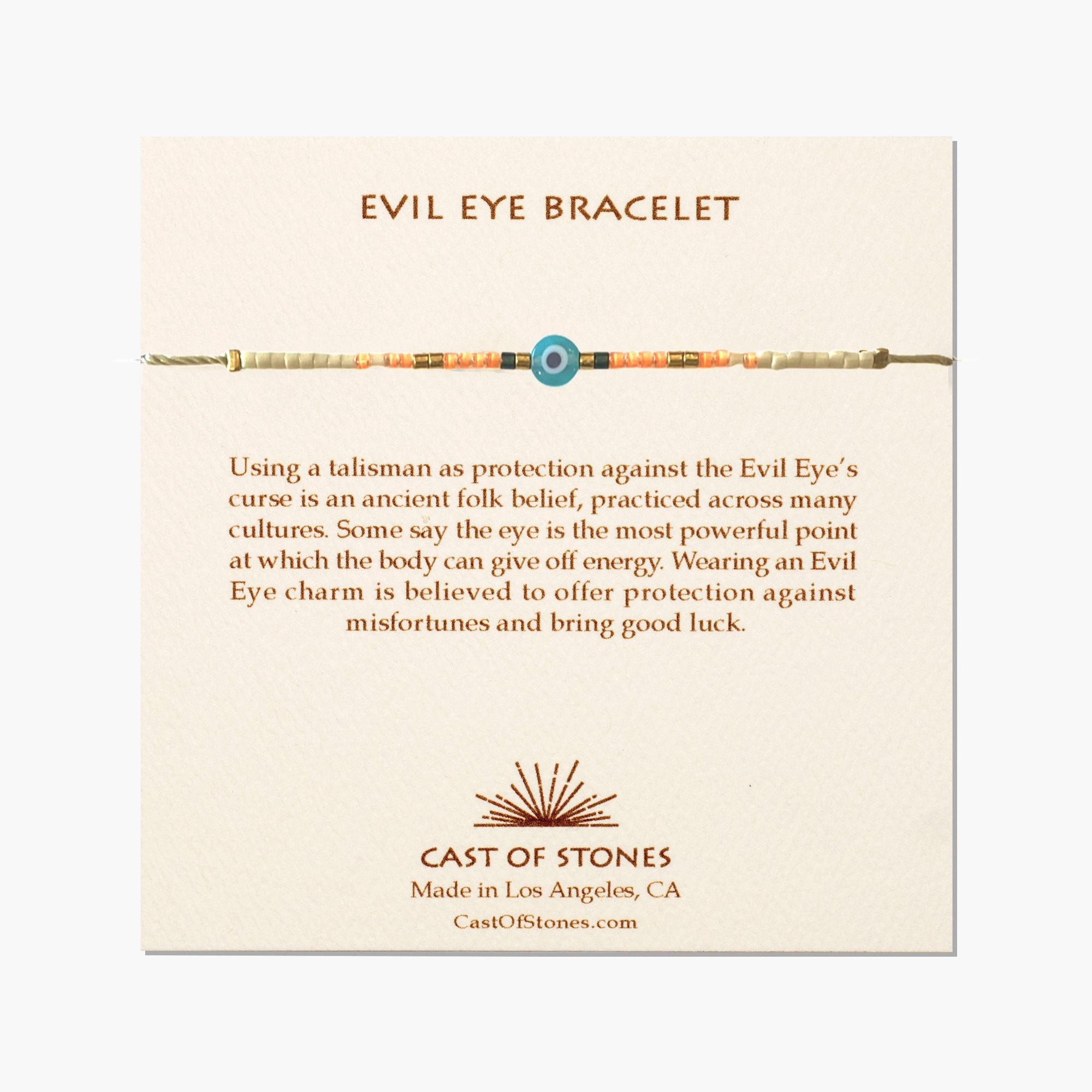 Evil Eye Bracelet - Neon Orange, White