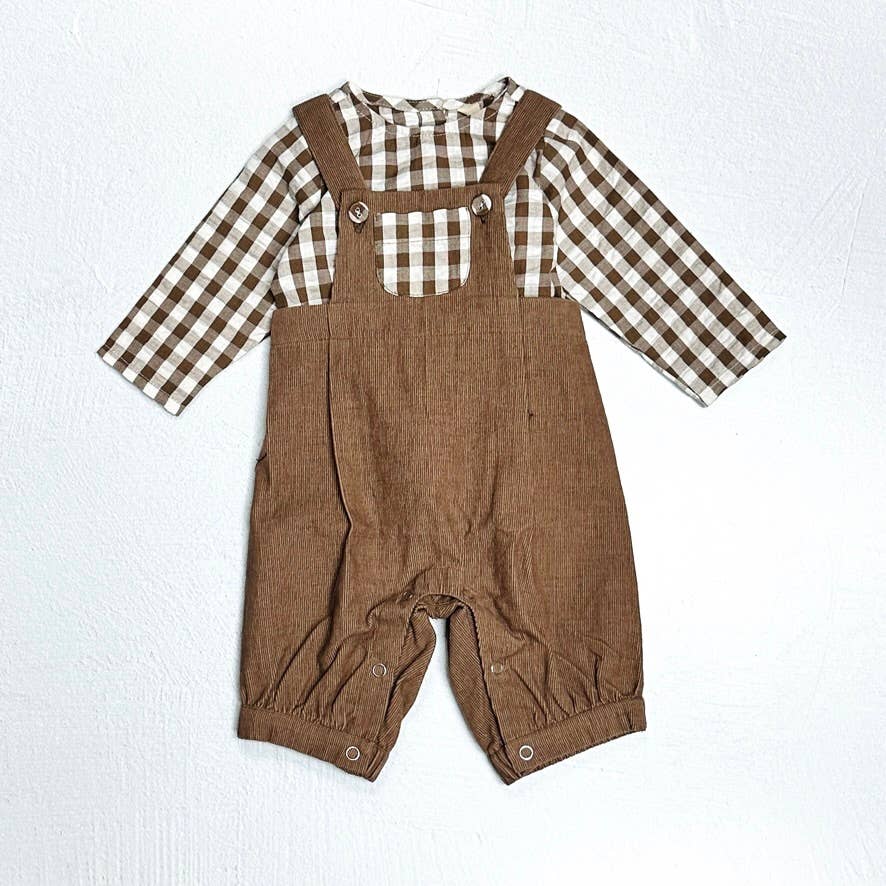 Gingham Muslin Shirt+Corduroy Baby Overall Set (Organic)